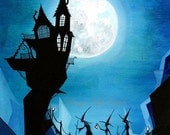 Witch Sisters and a Blue Moon - Halloween Dark Spooky Wall Art