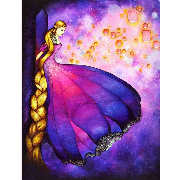 HUGE SALE 40% OFF - Rapunzel Dark Fairytale Fantasy -  Large Format Painting Print by Annya Kai
