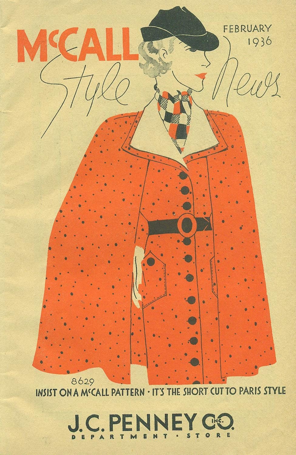 McCall 8629 illustration, February 1936 McCall Style News cover