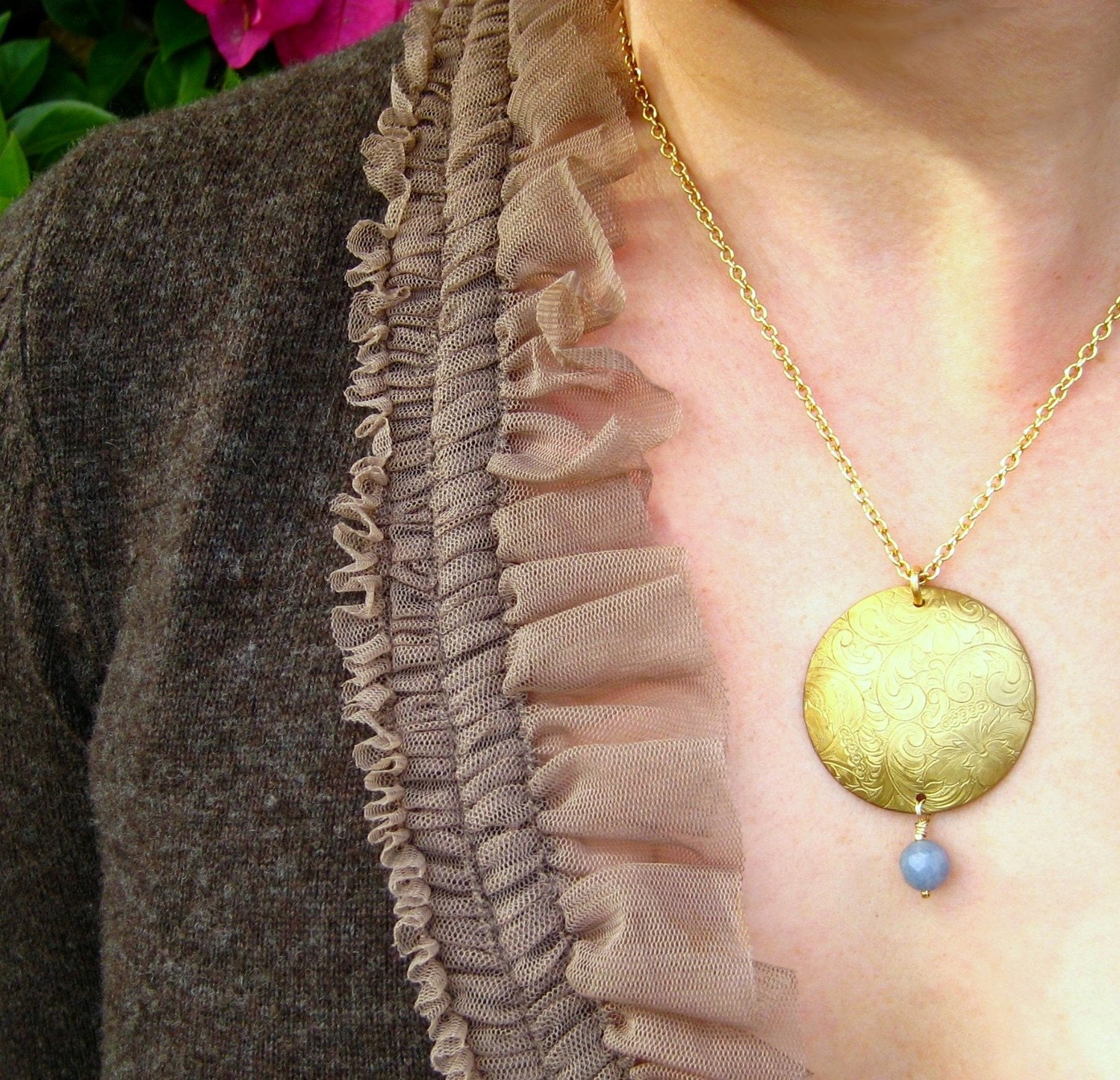 Circle Necklace - Cornflower Blue - Vintage Inspired -  Handmade Jewelry By Roia O'Brien