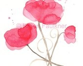 Art, Print, Giclee, Art Print of Watercolor Painting: Poppy Party