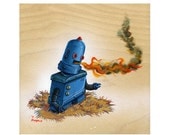 Retro Robot Breathing Fire - Limited Edition Art Print - Mr. Hooper Art