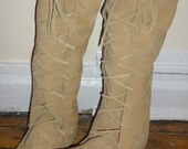 Elf Boots/handmade moccasins tan knee high suede with thicker leather soles Order Your Size