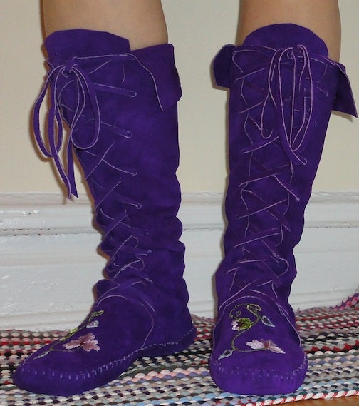 Flower Fairy Princess Elf Boots/Handmade Moccasins Dark purple Order your size
