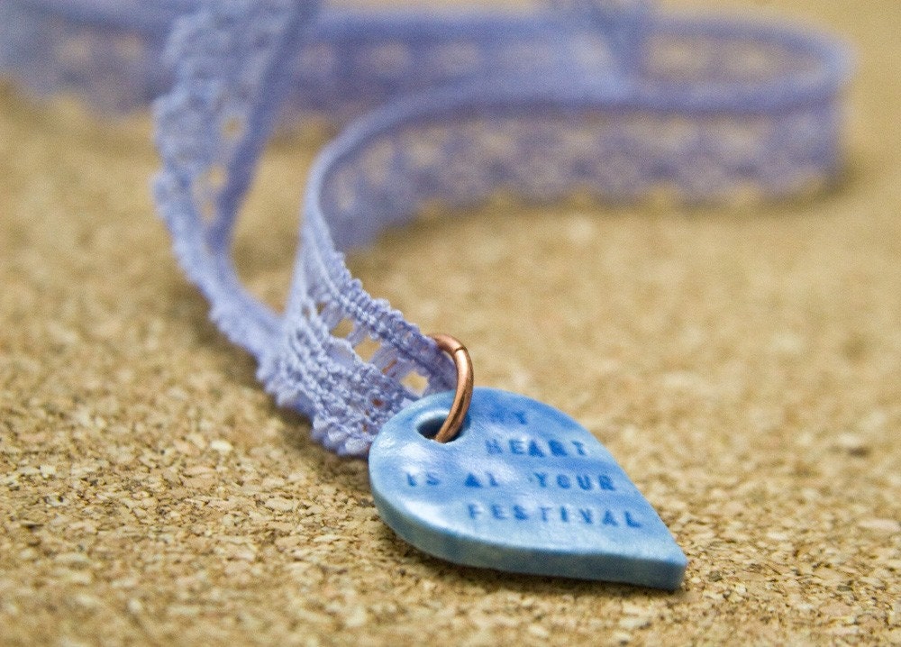my heart is at your festival -- porcelain poem pendant