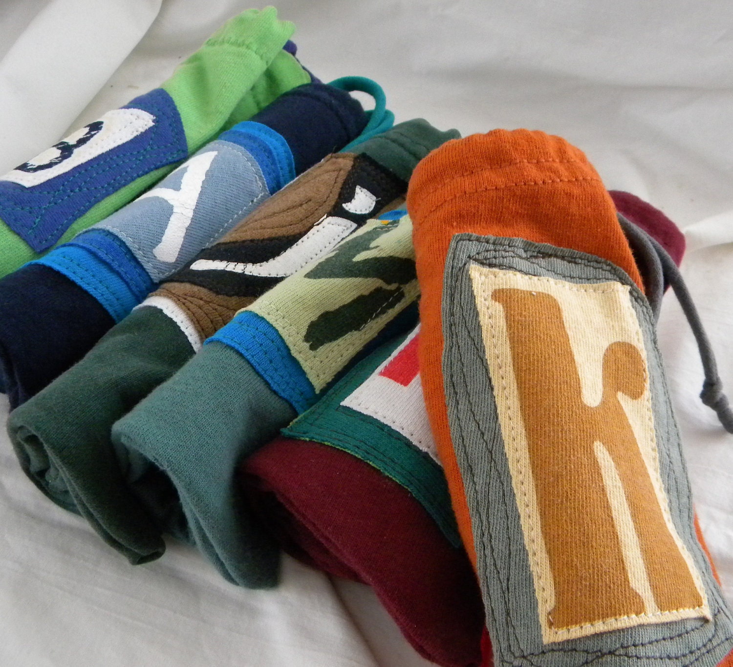 Larger Initial Pouch ONE Letter upcycled repurposed t shirt sleeve Custom Choose COLORS