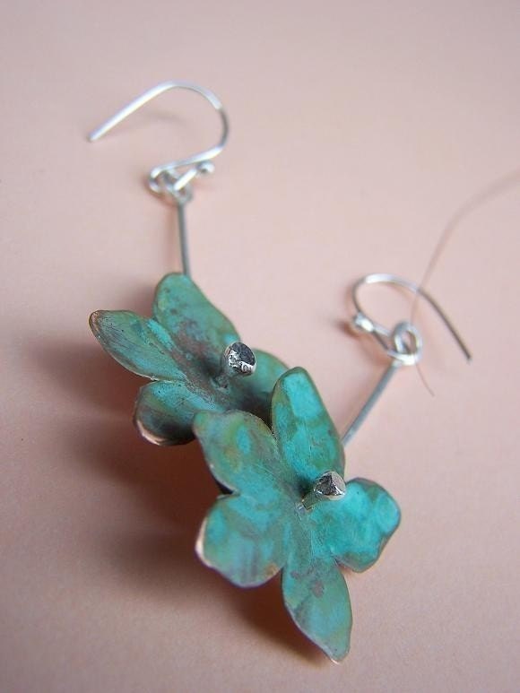 Verdigris Hydrangea Dangle Earrings