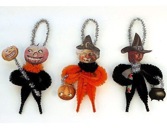 Vintage Style Chenille Halloween Ornaments - Halloween Primitives