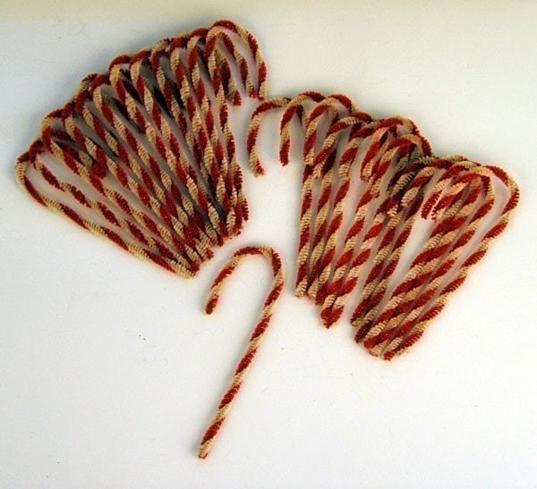 Primitive Chenille Candy Canes Christmas Ornaments - Set of 24 - Holiday Tree Ornaments