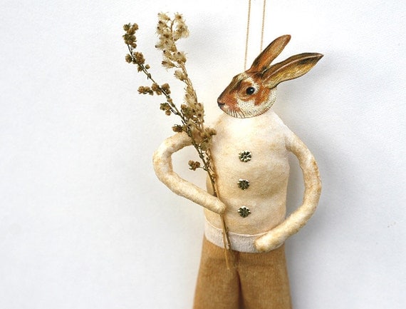 Bunny Rabbit Spun Cotton Ornament - Spring Home Decor - Made to Order