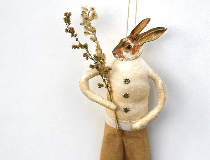 Bunny Rabbit Spun Cotton Ornament - Spring Home Decor - Made to Order