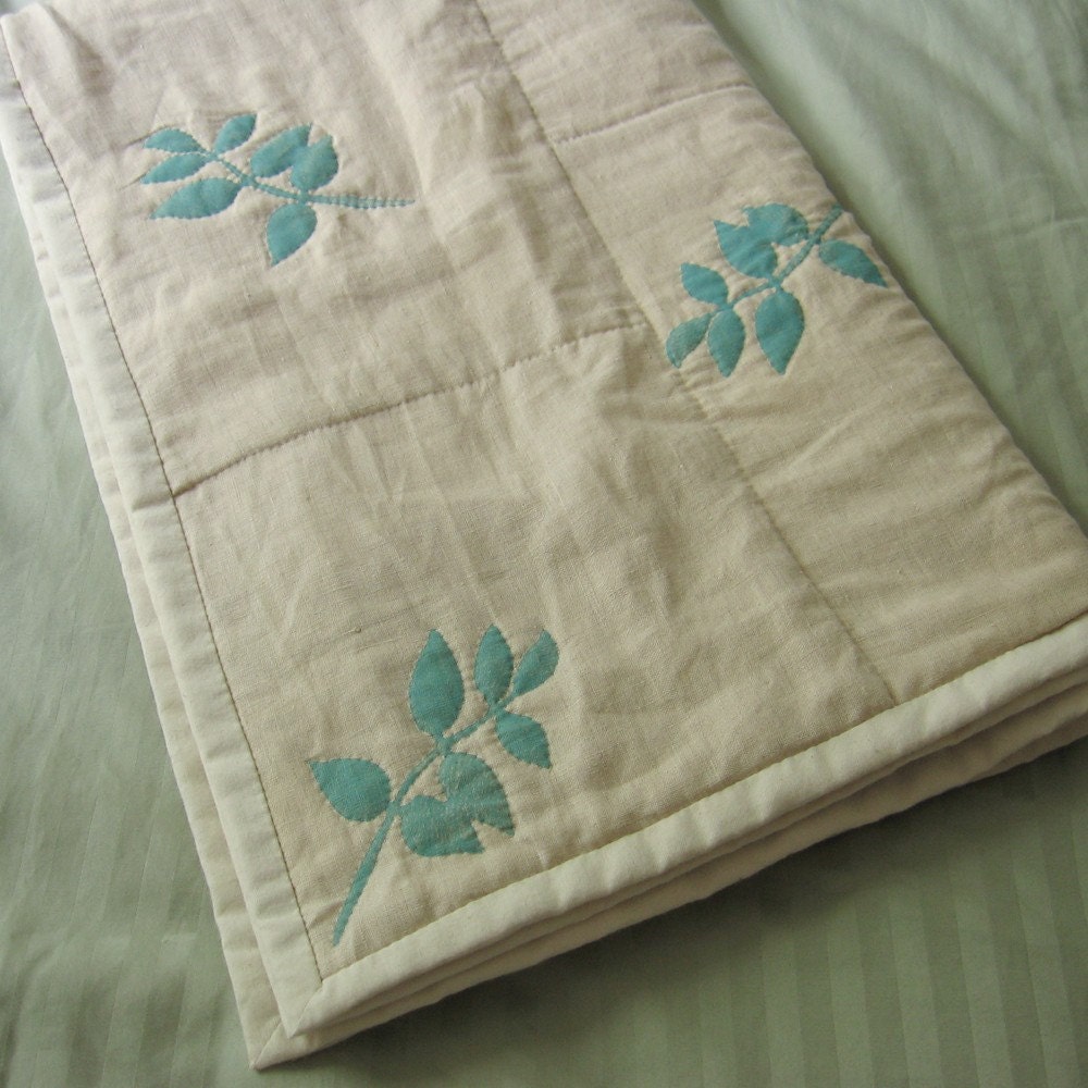 Turquoise Branch Linen Baby Quilt