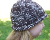 Hand knit wool hat for men women and teens in chocolate brown warm winter fashion accessory