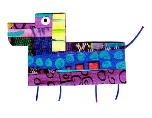 Colorful paper collaged Dog pin