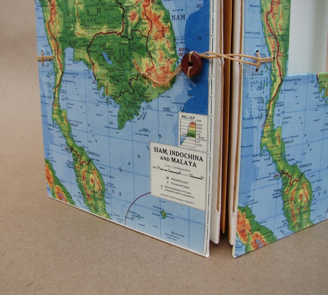 Southeast Asia Versatile Travel Map Journal, Handmade for Artists, Scrapbookers and Writers - Made to Order