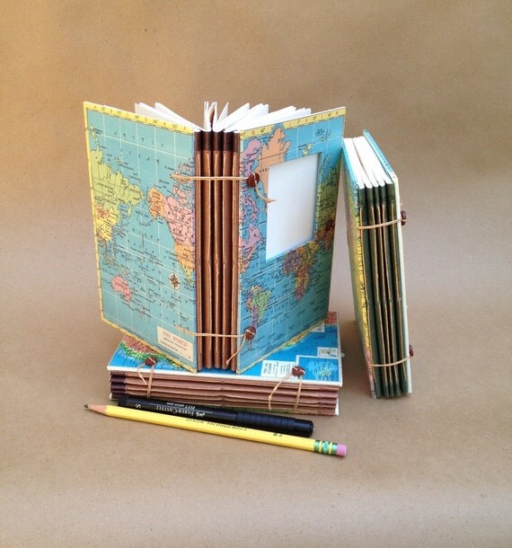 Compact Expandable Travel Journal with Custom Map - Pockets and Envelopes - MADE TO ORDER
