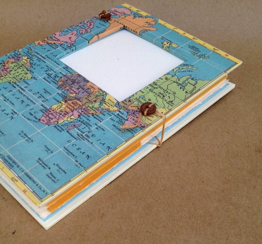 Compact Expandable Travel Journal with Custom Map - Pockets and Envelopes - MADE TO ORDER