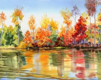 Autumn Reflections giclee mirroring the colorful trees