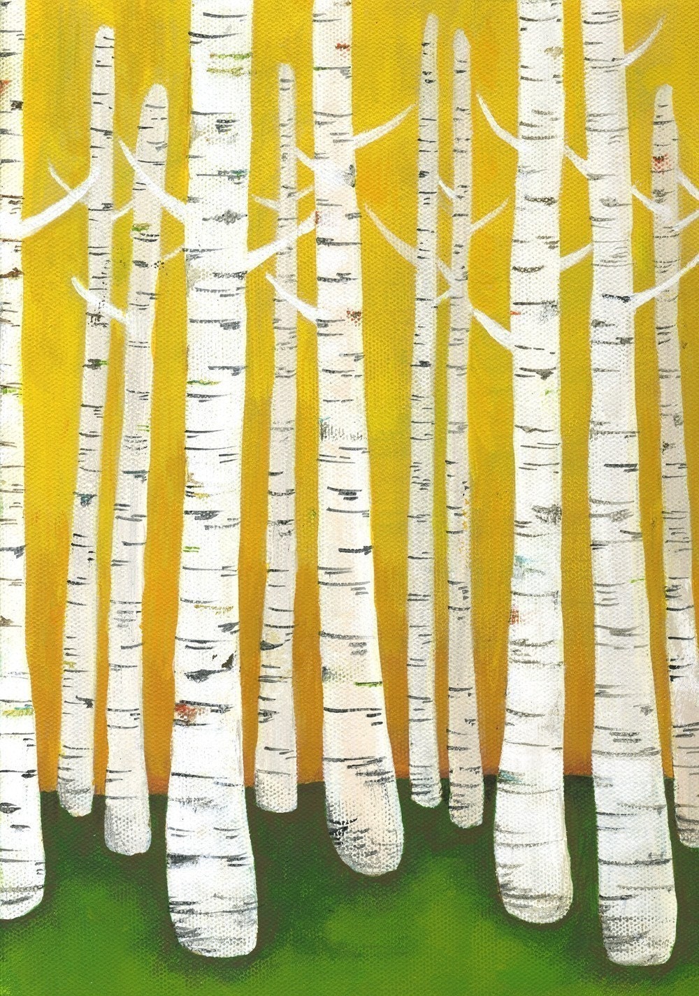 Large Birch Tree Forest Archival Print in Yellow