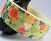 Japanese Chiyogami Bangle Bracelet Wood. Vintage Plum Blossoms