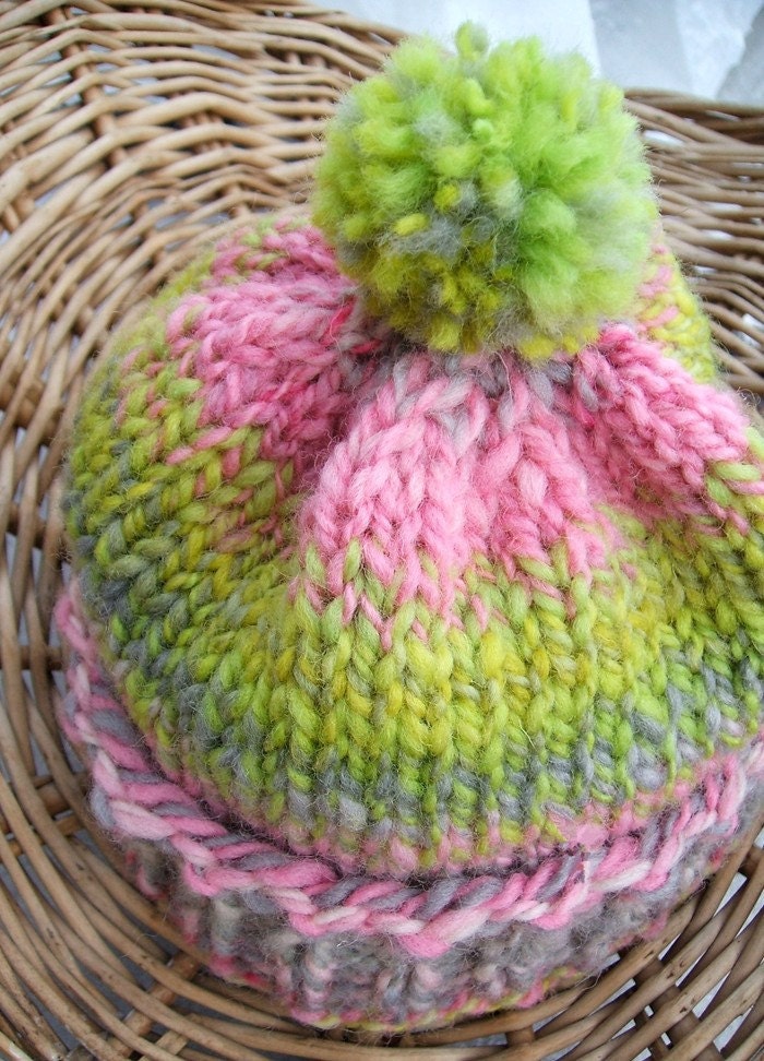 Hand Spun and Hand Knit Warm Little Baby Hat Made from American Wool 3 to 6 mos  OOAK