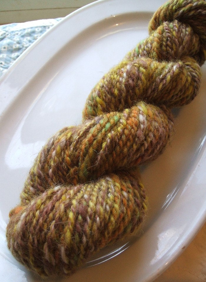 Hand Spun Wool Tweed Self Striping Yarn Aran to Bulky Weight  FREE SHIPPING 2.7 ounces
