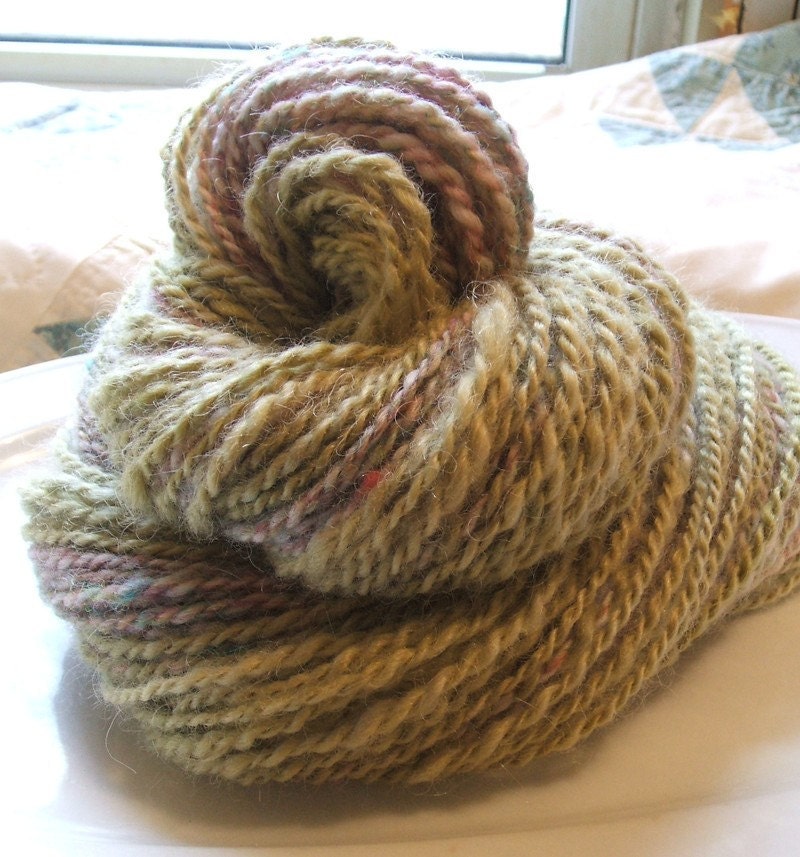Hand Spun Silky Self Striping Wool Yarn Aran to Bulky Weight 3.3 oz FREE SHIPPING