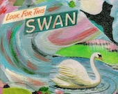 White Swan Bird Collage Print - Vintage Urban Girl