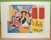 Whats New - Greeting Card - Vintage Urban Girl - Telling Stories Series - Handmade