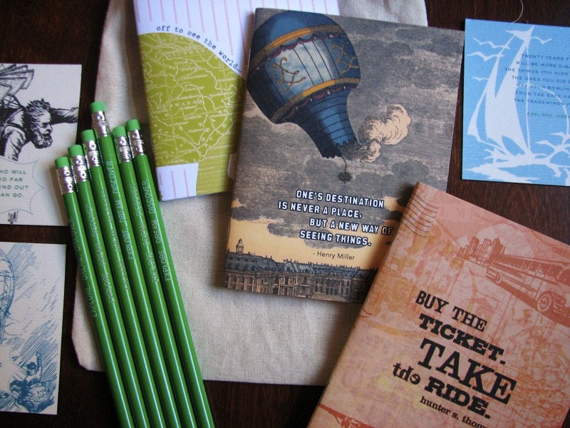 The Adventurer's Travel Pack - Gift Set of 3 notebooks, 3 magnets, 6 pencils & more