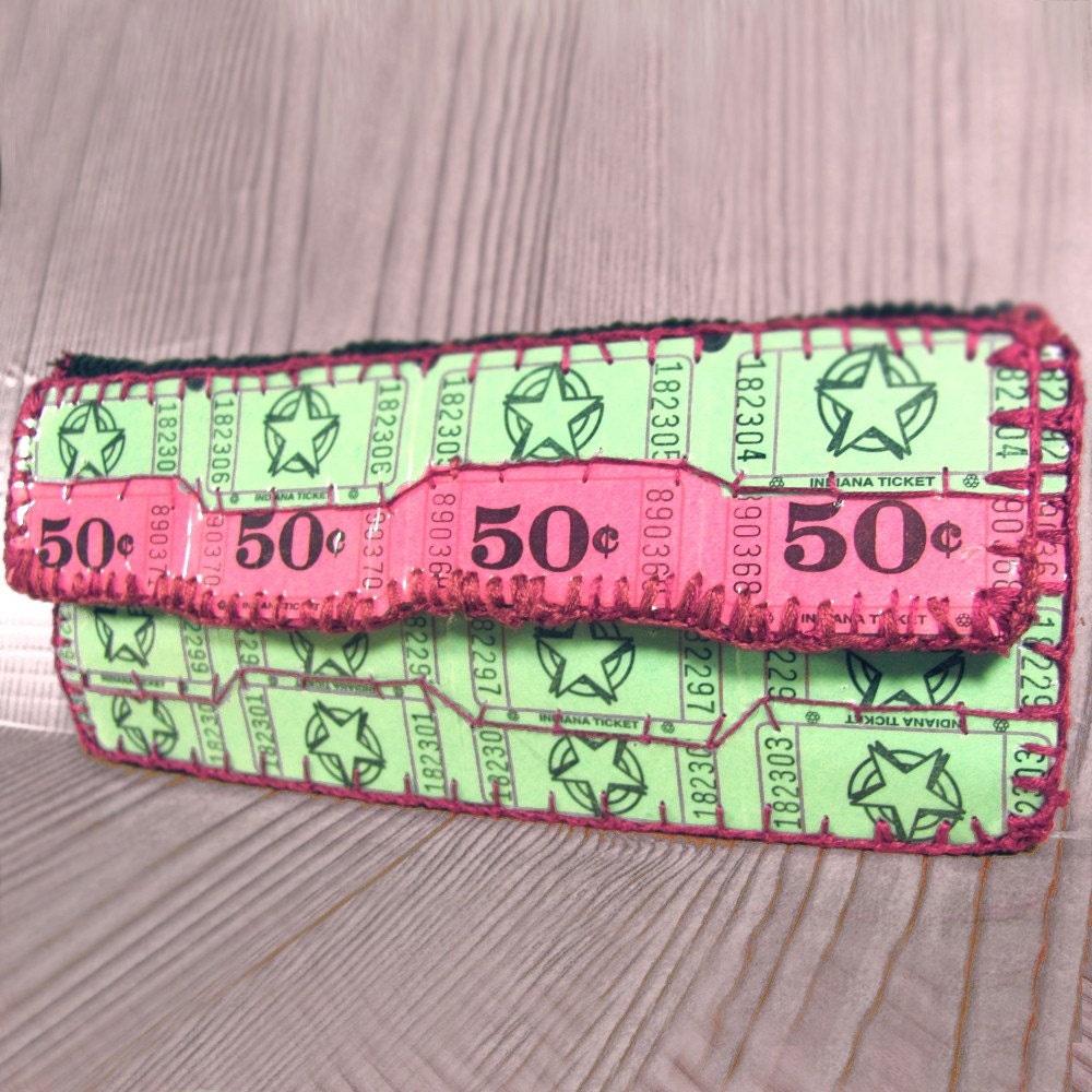Green and Pink Raffle Ticket Wallet