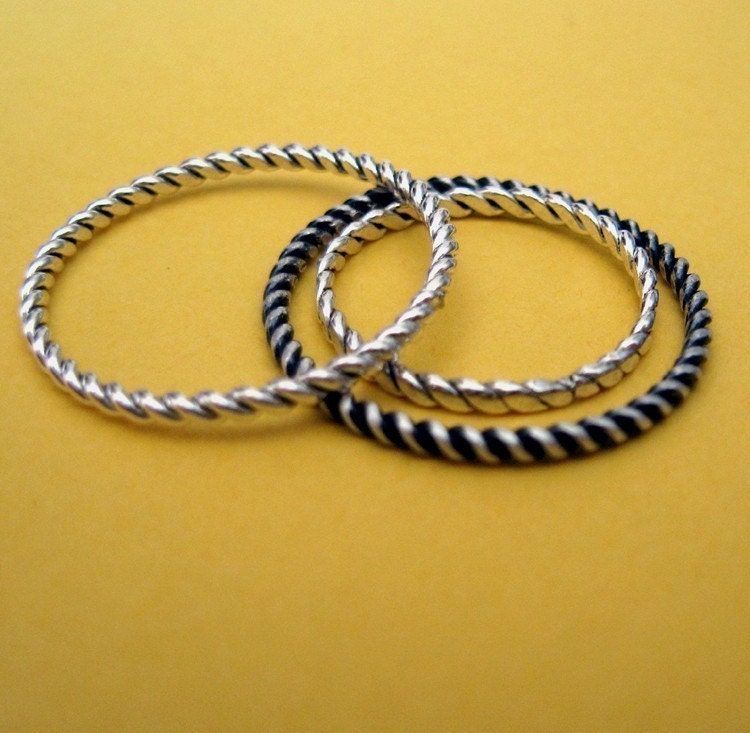 twisted wire sterling silver stacking ring ONE nautical rope