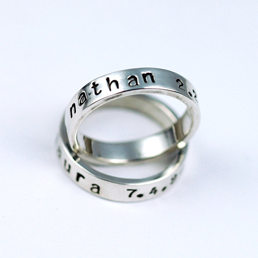 Personalized Mothers Ring Stacking Rings - Jewelry for Mom - Hand Stamped - Custom - Mommy Gift - EcoFriendly Recycled Silver