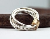 Silver stacking Rings Wrapped in Gold - Mixed Metal - Recycled  Metal - four hammered bands - LUXE and feminine - unique gift