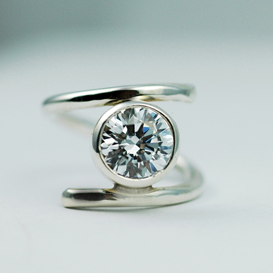 Silver Engagement Ring - Unique setting - Recycled Sterling Silver - alternative engagement ring