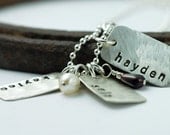 Dog Tag Necklace for Mom . Handstamped Mom Jewelry . Personalized . Custom . Recycled Metal . Wire Wrapped Gemstones . Mommy necklace