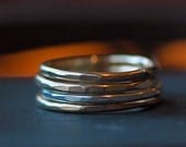 Thin Gold Stacking Rings with ONE Sterling Silver Accent Ring - Skinny set four of hammered bands - Recycled EcoFriendly Metal