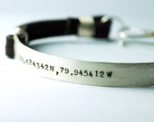 Dad bracelet personalized custom Leather Cuff Bracelet for men - Latitude Longitude - Jewelry for HIM - original design Groom Gift