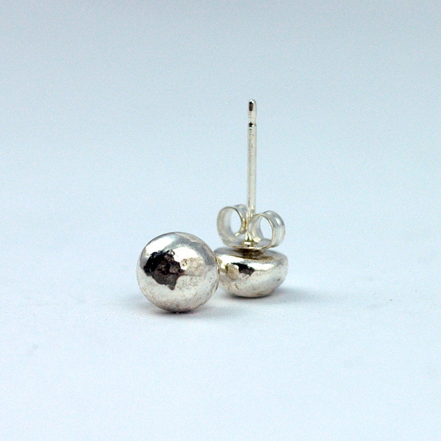 Silver Stud Earrings on Posts - Recycled Sterling Silver Pebble Earrings - 100% EcoFriendly - Textured Metal - Everyday Earring