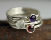 Personalized Mom RIngs - Custom Stacking Gemstone Rings - Birthstone Ring - Recycled Sterling Silver - Set of Five Rings