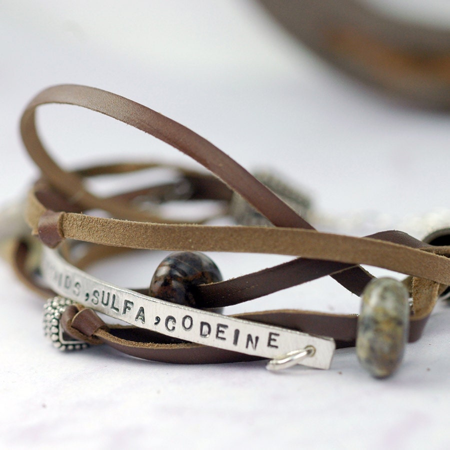 Medical Alert Bracelet - Recycled Eco-Friendly Sterling Silver - Brown Leather - Custom  Personalized - Trendy medical alternative