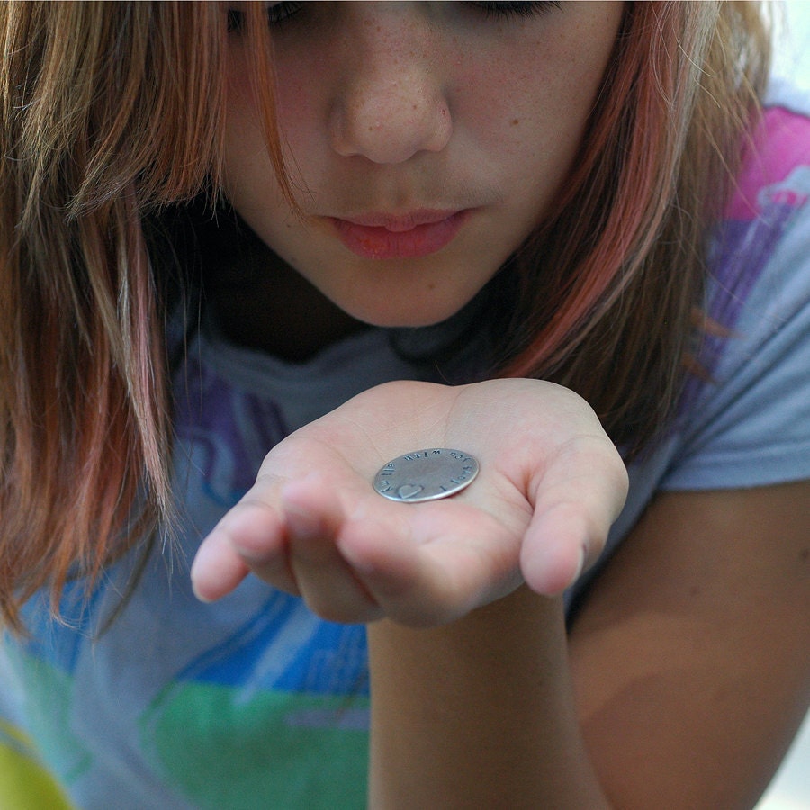 Silver Message Token - Wedding Gift for your Groom - I love you with all my heart - Custom and Personalized Handstamped