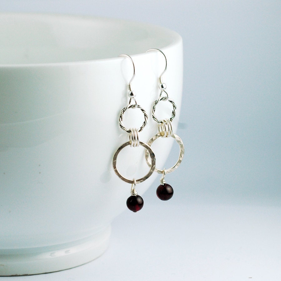 Red Garnet and Sterling Silver Earrings - January birthstone earrings - Recycled and Eco-Friendly Sterling silver - Valentines Day