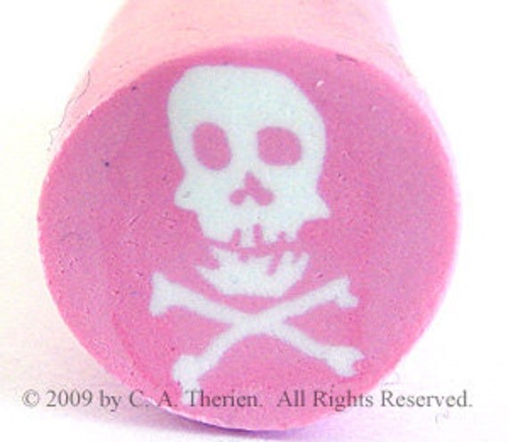 RAW Pirate Skull on Pink Polymer Clay Cane