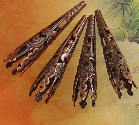 Antique copper finish filigree cone bead caps 41mm -30