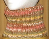 Hand Knit Neck Warmer  / Green, Gold, Off  White, Light Brown, Salmon
