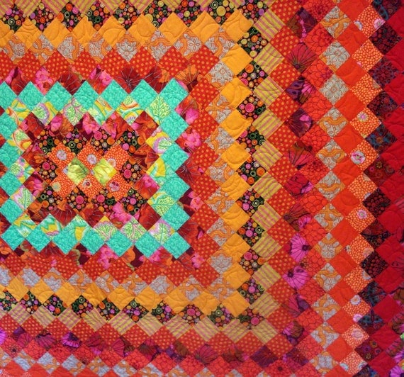 Full/Queen Quilt in Kaffe Fassett  Oranges and Reds Trip Around The World Design