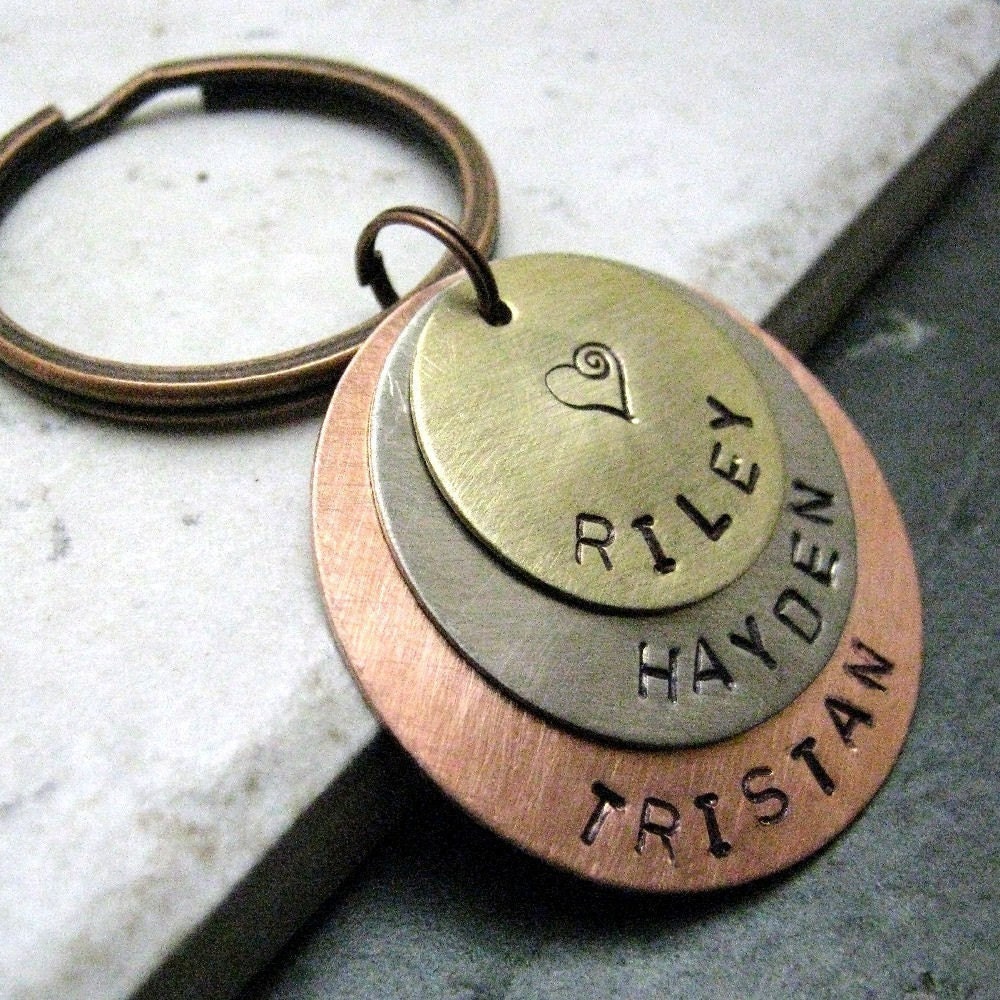 Personalized Key Chain 3 Layers Hand Stamped Customized Great for Mom or Dad Customization Available with 7 metal choices