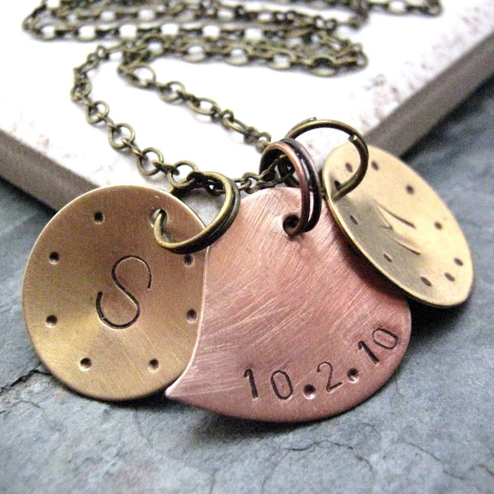 Custom Wedding Anniversary Necklace Brass and Copper Plated, wedding gift, anniversary gift, valentines day gift