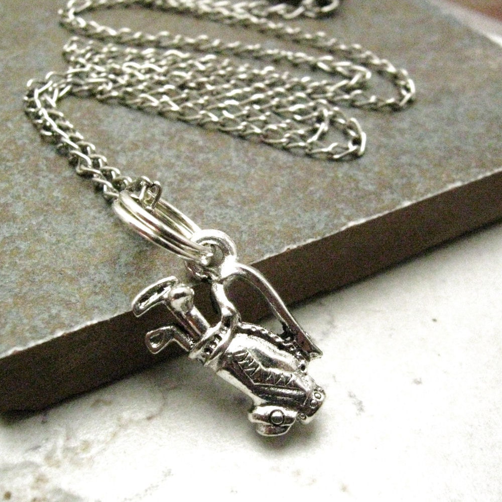 GOLF CLUBS Charm Necklace, 16 inch long, diff length or charm avail, silver plated